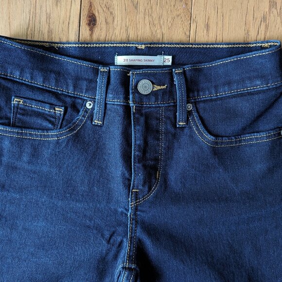 Levi's Women Straight Slim Jeans 25 Low Rise Indigo Dark Blue Petite 0 - Picture 3 of 11